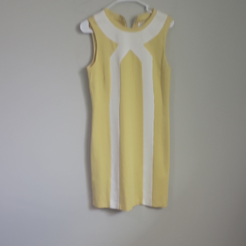 Trina Turk Yellow and White Sleeveless Shift Dress